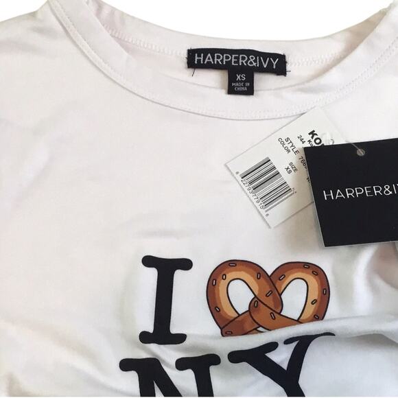 Harper & Ivy Jr T-Shirt I Pretzel <3 NY New Top NWT Size XS - Picture 2 of 2
